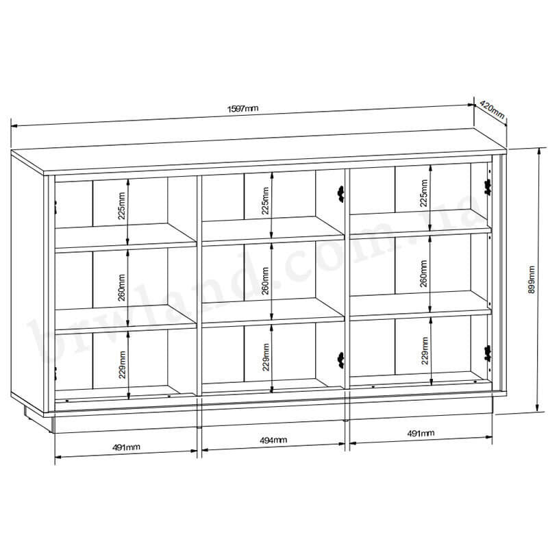 На фото схема з розмірами буфету PONT BRW KOM3W