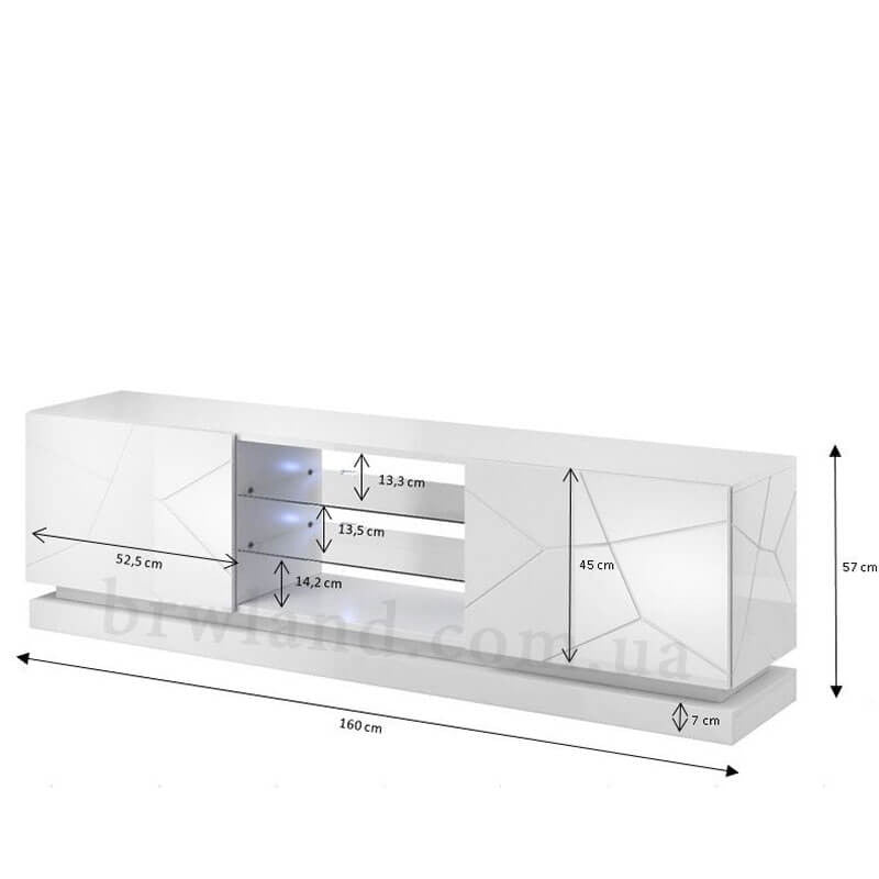 Фото тумби ТВ 160 QIU CAMA MEBLE білий глянець з розмірами