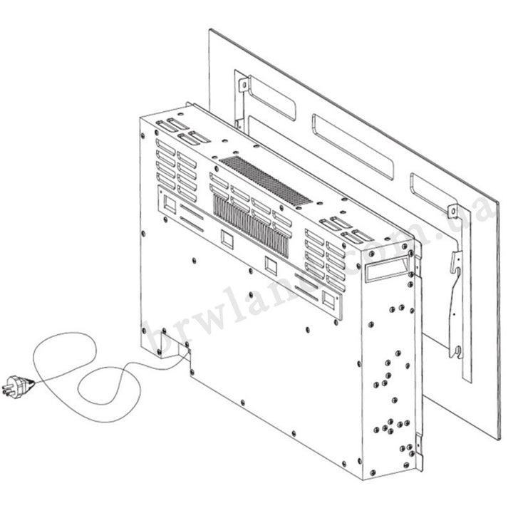 На фото схема задньої частини каміну навісної тумби ТВ EF LUXE CAMA білий / білий глянець з чорним електрокаміном