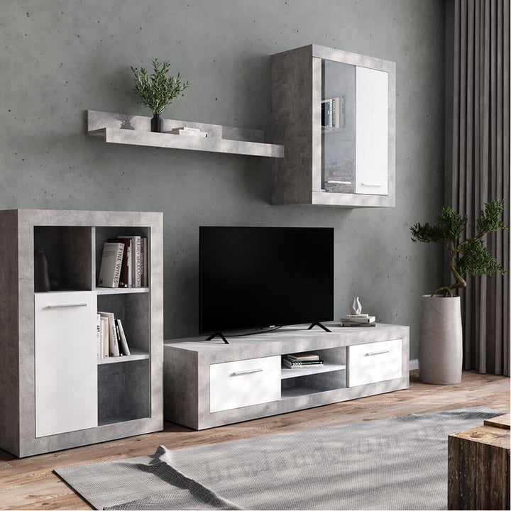 Фото стінки у вітальню ШАКІРА БРВ з підсвіткою бетон / німфеа альба