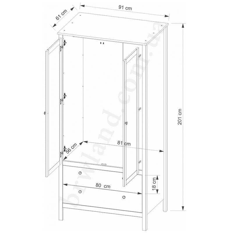 На фото схема наповнення шафи OLE MEBELBOS 2D2S