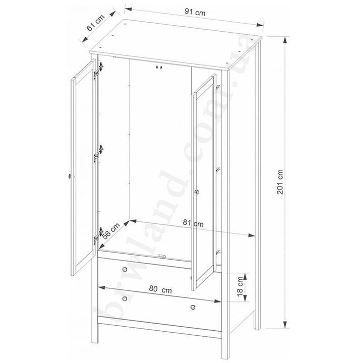 На фото схема наповнення шафи OLE MEBELBOS 2D2S