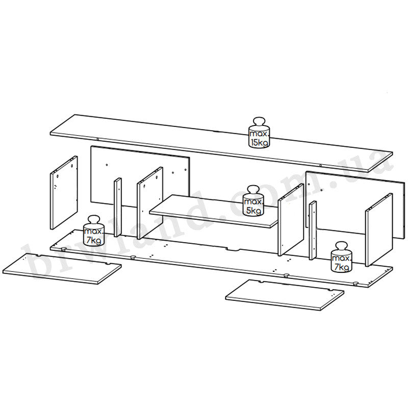 На фото схема з навантаженнями тумби ТВ 200 SLIDE K CAMA білий / білий глянець