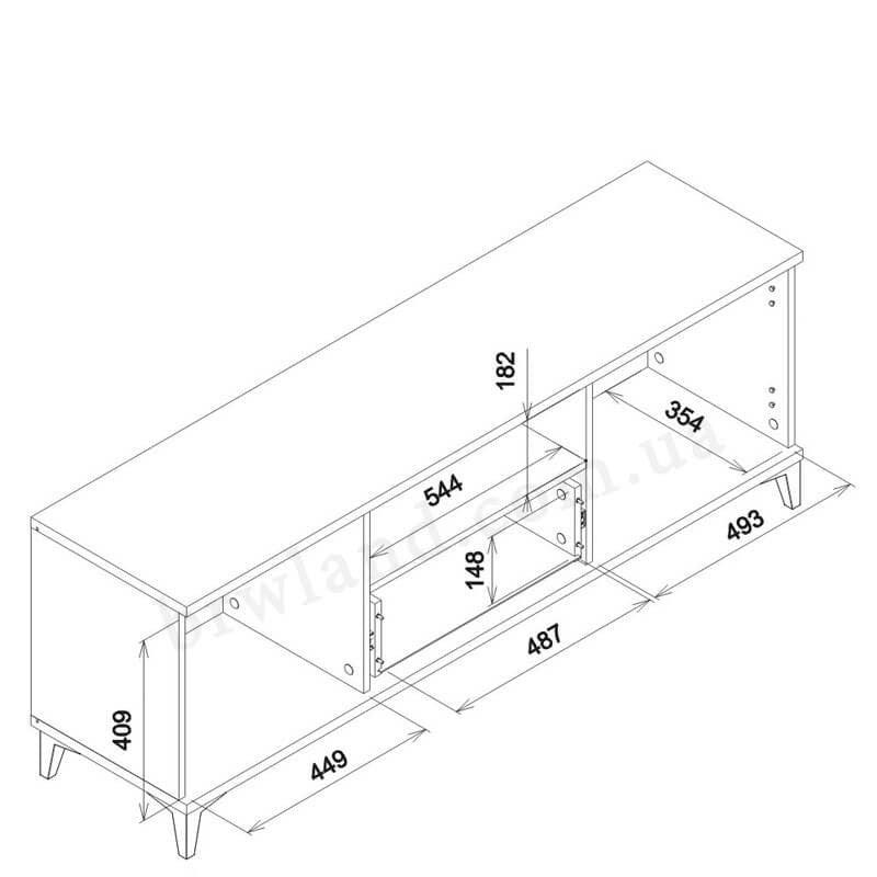 На фото схема із розмірами тумби ТВ SNOBI LIVEO SB1
