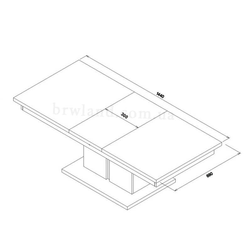 На фото схема із розмірами розкладного журнального столика SNOBI LIVEO SB13