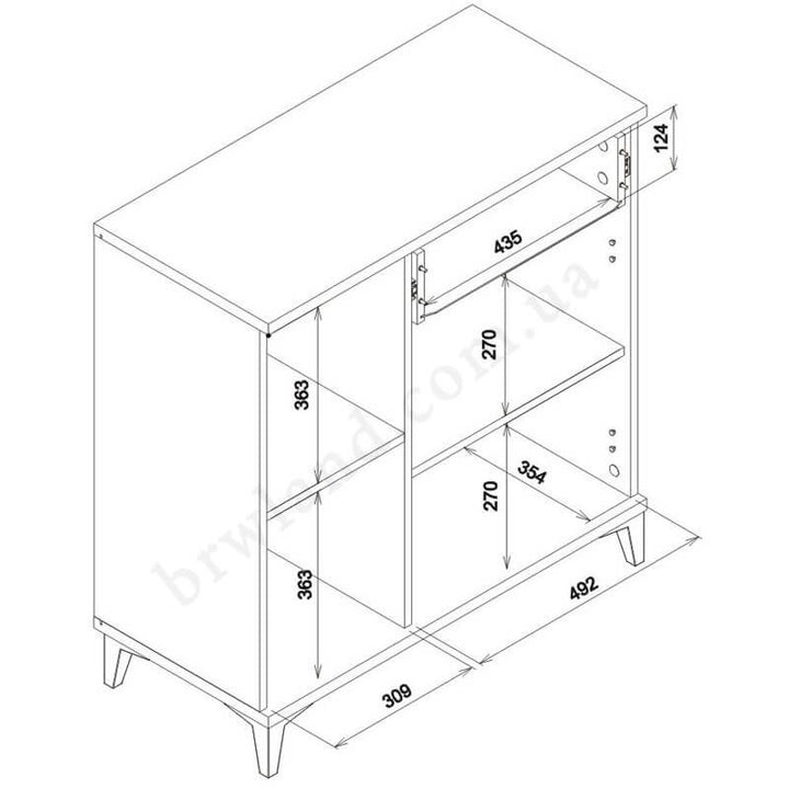 На фото схема із розмірами тумби SNOBI LIVEO SB2