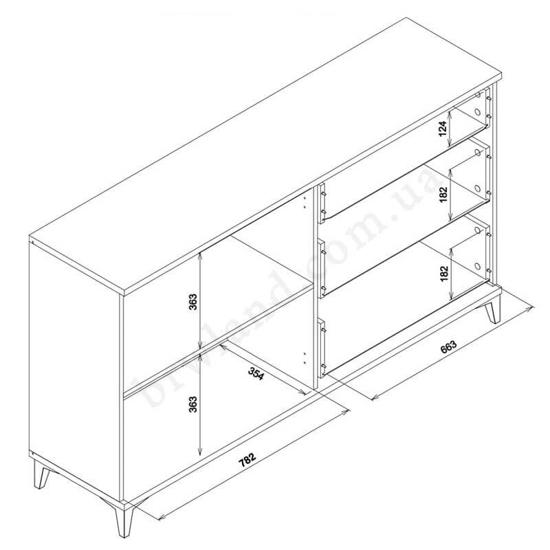 На фото схема із розмірами комода SNOBI LIVEO SB4