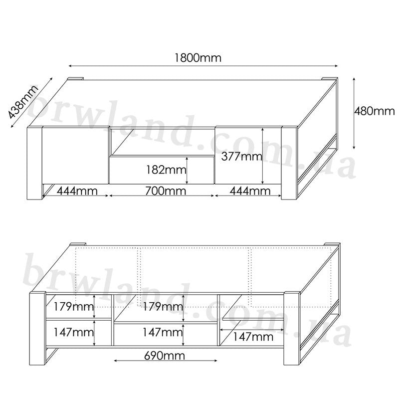 Фото розмірів тумби ТВ WOOD CAMA MEBLE