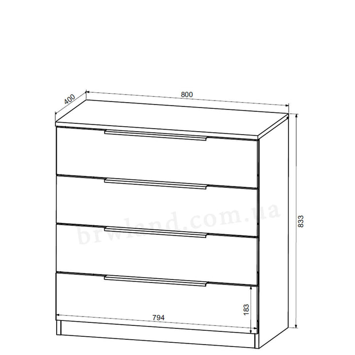 Фото схеми з розмірами комода ВОРКСПЕЙС БРВ KOM4S