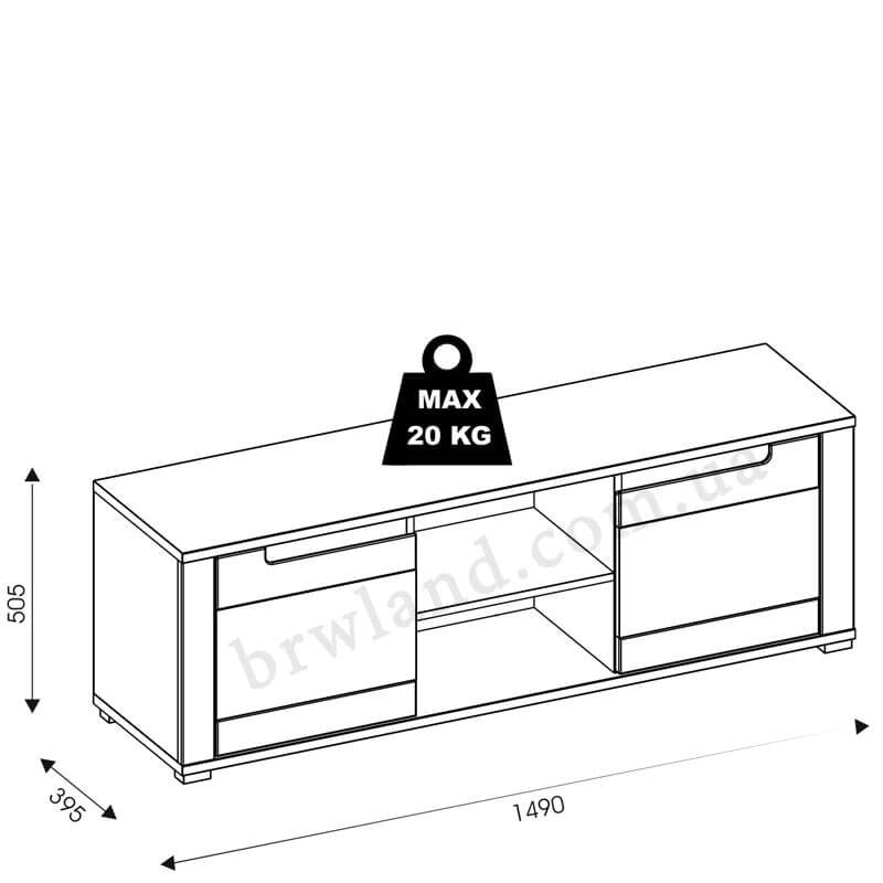 На фото схема із розмірами тумби під телевізор YORK LIVEO Y1