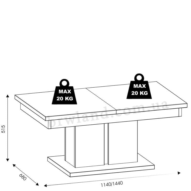 На фото схема із розмірами журнального столика YORK LIVEO Y14