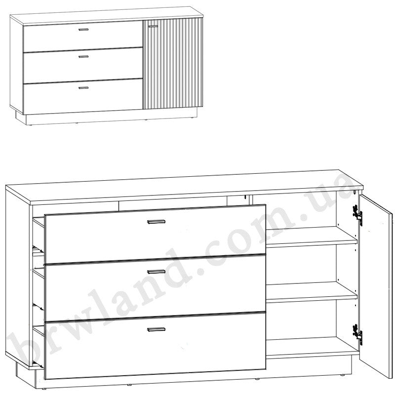 Фото схеми з наповненням комоду ZENDA BRW KOM1D3S