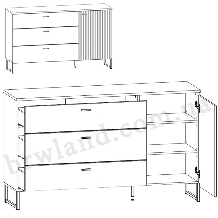 Фото схеми з наповненням комоду ZENDA BRW KOM1D3S/U