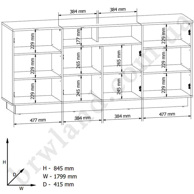 Фото схеми з розмірами тумби ZENDA BRW KOM4D