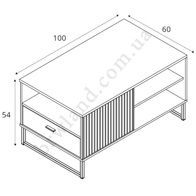 Фото схеми з розмірами журнального столу ZENDA BRW LAW1S/U