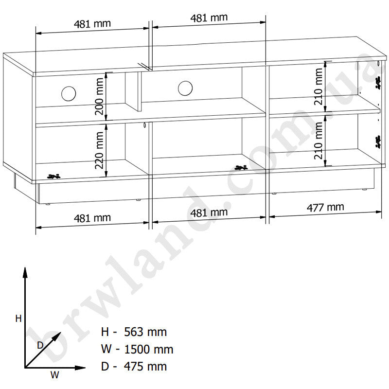 Фото схеми з розмірами тумби ТВ ZENDA BRW RTV1D1B