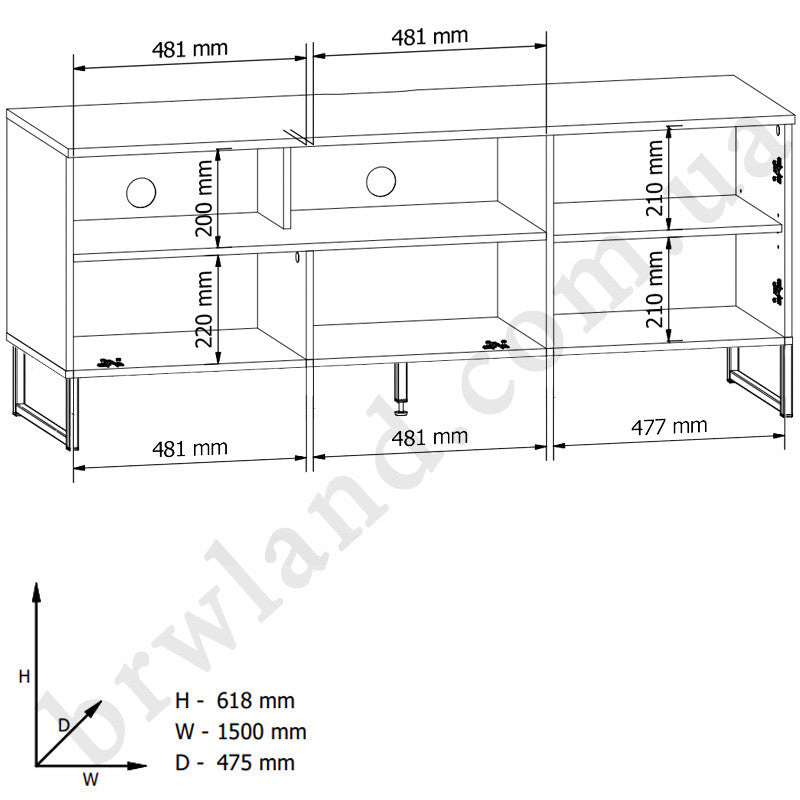 Фото схеми з розмірами тумби ТВ ZENDA BRW RTV1D1B/U