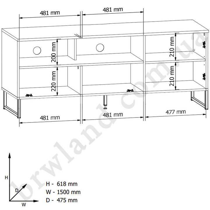 Фото схеми з розмірами тумби ТВ ZENDA BRW RTV1D1B/U